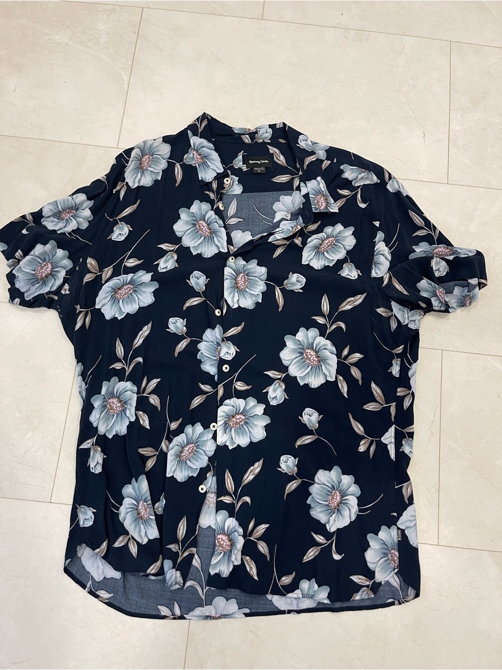 Barney Cools Navy Short-Sleeve Floral Button-Up Shirt